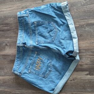 Embroidered Denim Blue Women's Shorts Highrise
